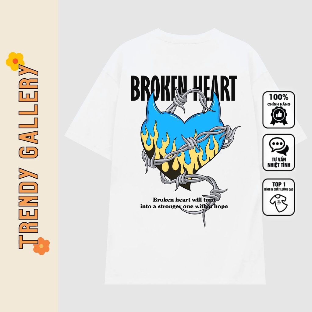 Áo Phông Nam Tay Lỡ Form Rộng "broken Heart" Trendy Gallery, Áo Phông Cổ Tròn Unisex Basic Tee Tv5085