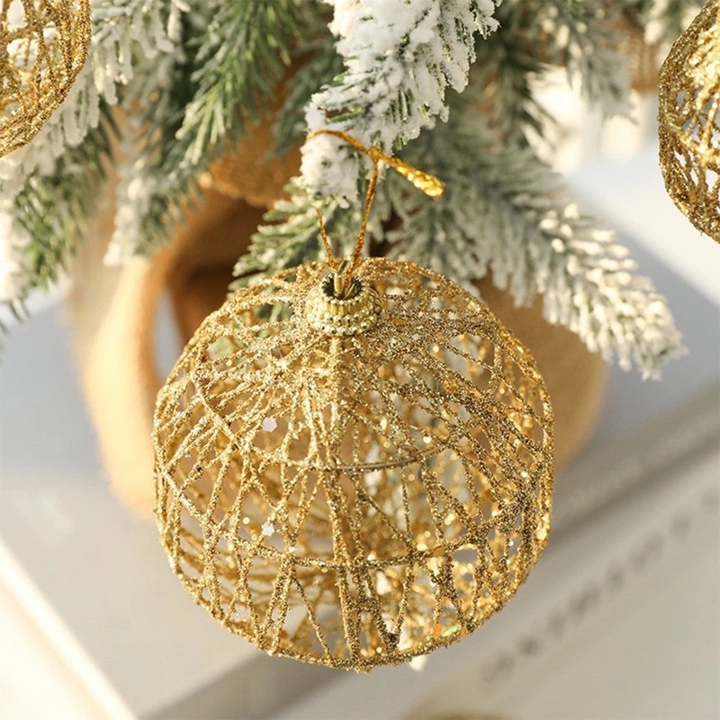 Bộ 6 trái châu vàng trang trí cây thông noel trong dịp lễ Giáng Sinh