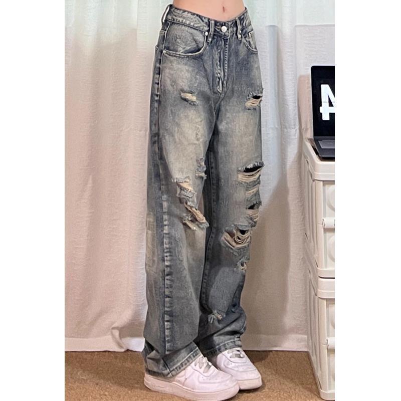 Jiashucheng Quần Jeans Rách Size Lớn Phong Cách Hip Hop Đường Phố Âu Mỹ Cá Tính