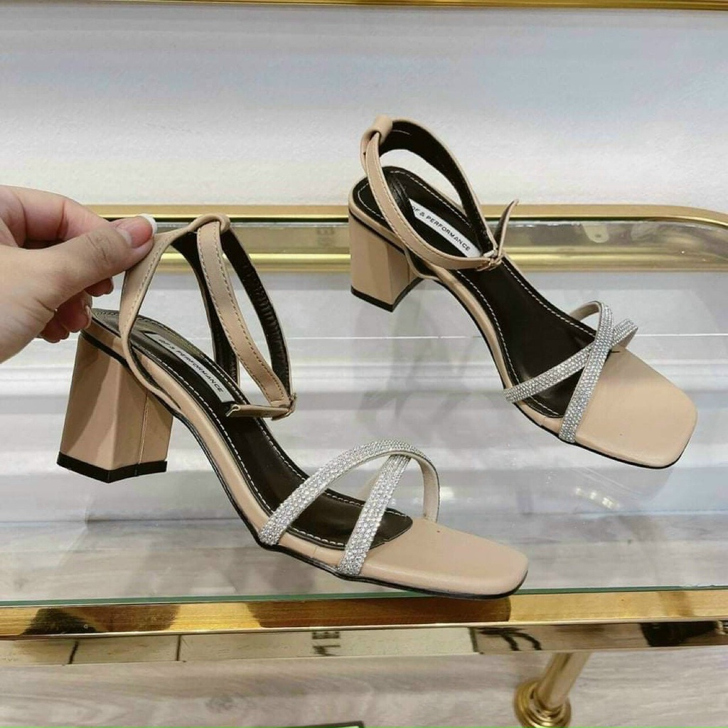 Sandal cao gót đính đá gót vuông 6p, guốc cao gót đính đá gót vuông Chị Đẹp Store mã B1