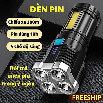 Đèn Pin Cầm Tay Chiếu Xa Siêu Sáng 4 Bóng 4 Chế Độ Sạc USB, Đèn Pin Led, Du Lịch Hot 2022 MẪU L-S03