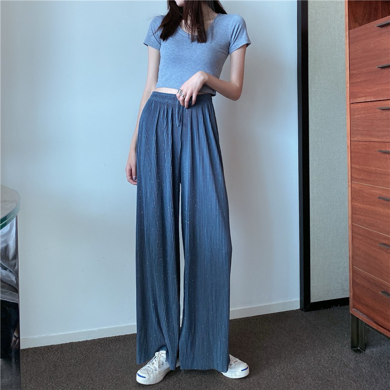 Quần dài lưng cao ống rộng hợp thời trang phong cách Hàn Quốc cho nữ | BigBuy360 - bigbuy360.vn