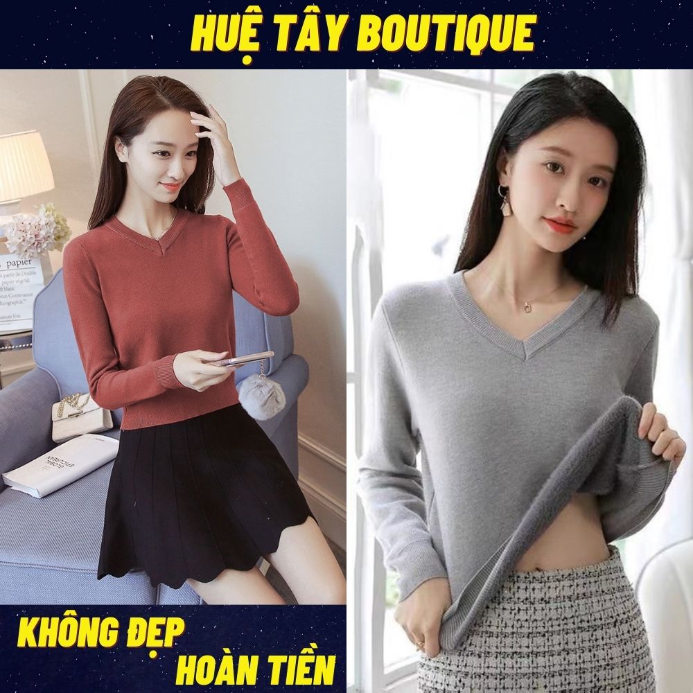 Áo len nữ, áo len nữ tay ngắn cổ tim tay dài nhiều màu SKUA-58