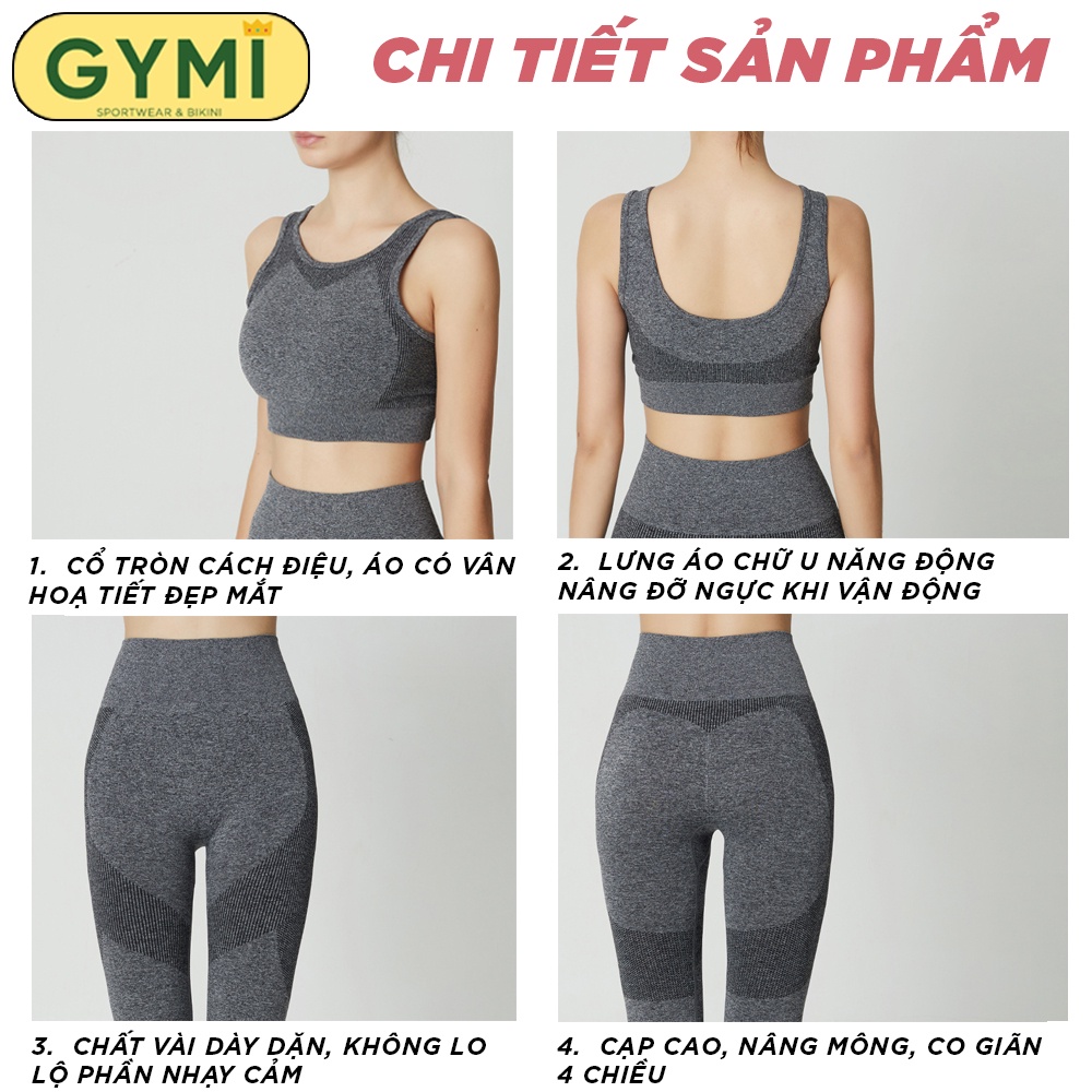 Set bộ đồ tập gym yoga nữ GYMI SET18 gồm áo bra yếm và quần legging thể thao chất dệt cao cấp co giãn