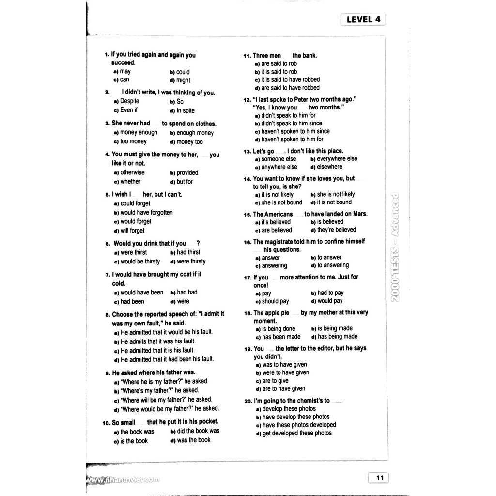 Sách 2000 Tests Advanced Level (Không CD)