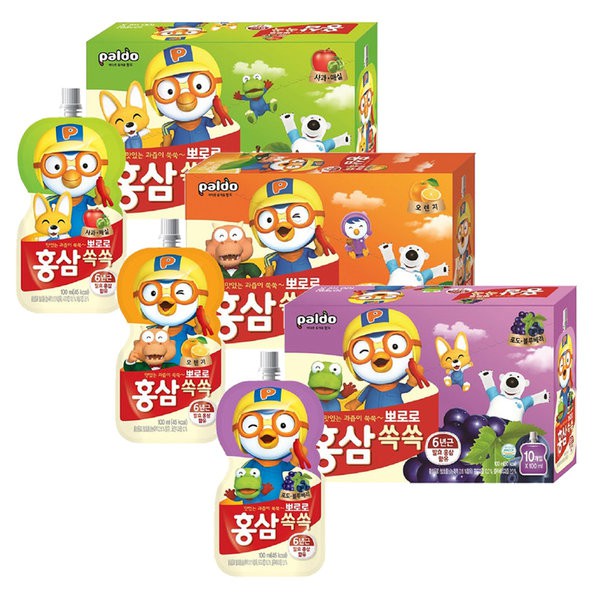 Set 10 túi hồng sâm pororo 3 vị 100ml