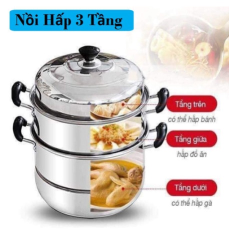 NỒI HẤP 3 TẦNG SIÊU TIỆN DỤNG, Nồi hấp 3 tầng đường kính 28cm dùng trên mọi loại bếp