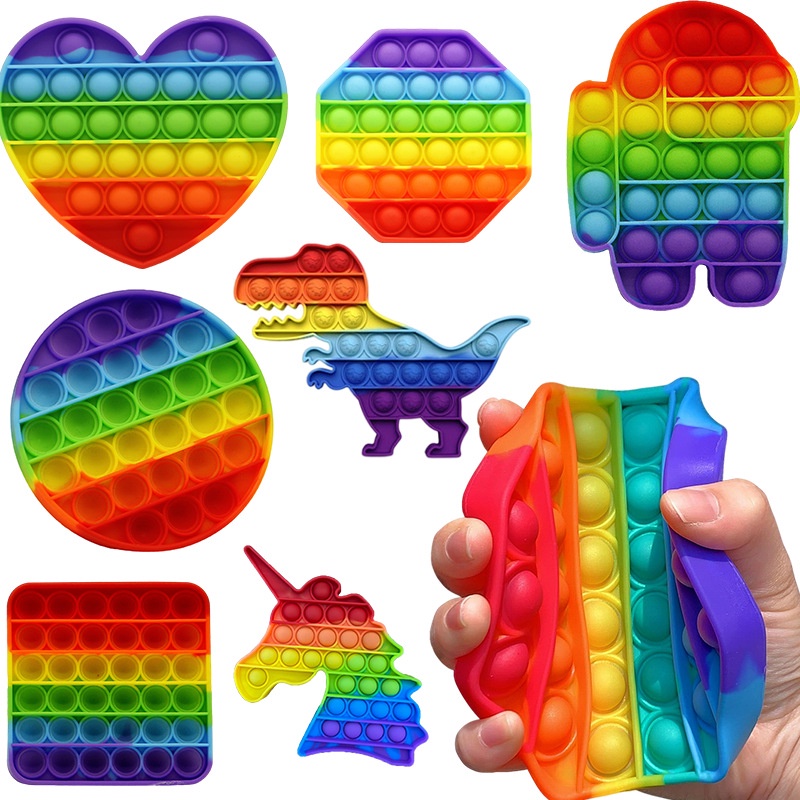 JUJIAJIA Decompression  Kids Educational Push Pop Bubble Silicone Plate 3D Bubble Fidget Sensory Game Rainbow Toy