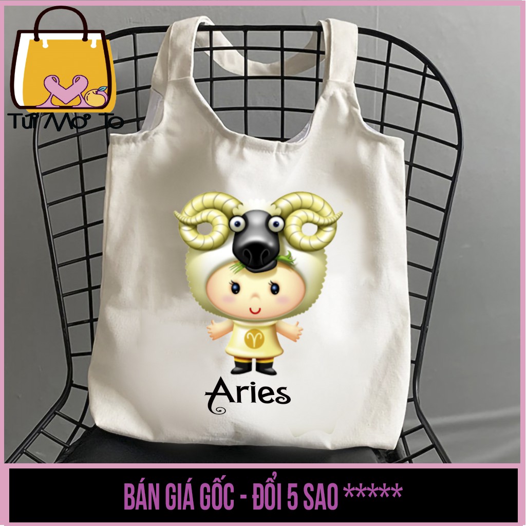 Túi tote túi vải túi canvas quai tròn có khóa kéo in hình 12 CUNG HOÀNG ĐẠO - Cung Bạch Dương (Aries) - Túi Mơ To store