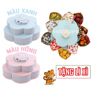 (CHỌN MÀU - TẶNG 10 LÌ XÌ) Khay Mứt Xoay 2 Tầng Hình Hoa Chất Liệu Lúa Mạch, Khay Đựng Bánh Kẹo Siêu HOT