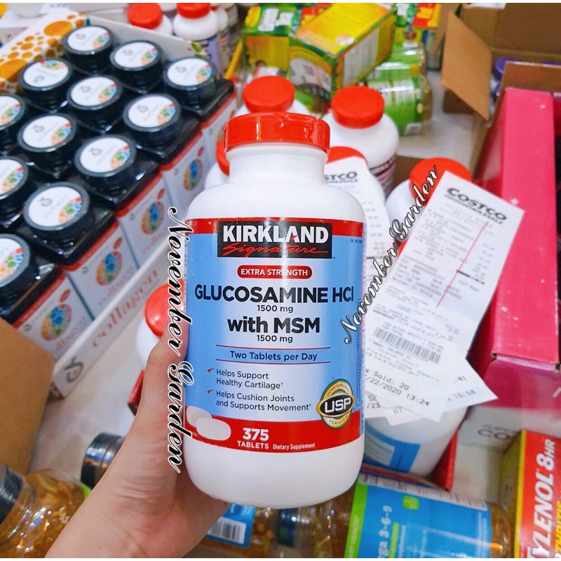 (AIR BILL 1/24 MỸ) Glucosamine 375 viên HCL & MSM 1500mg Kirkland Signature