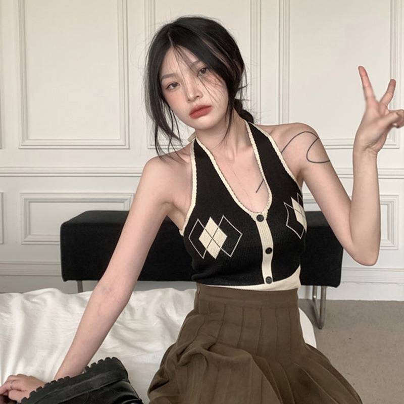 Áo Croptop Dệt Kim Không Tay Trọng Lượng Nhẹ Thời Trang Dành Cho Nữ