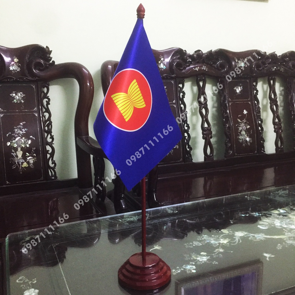 Cờ Để Bàn Đế gỗ Cắm 1 cờ ASean In Kỹ Thuật Số