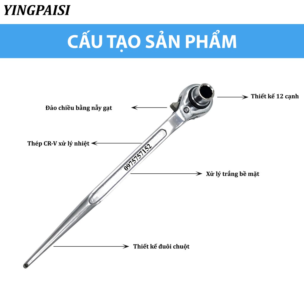 Cờ lê đuôi chuột trắng 14-17 mm, cờ lê giàn giáo tự động YINGPAISI thép CR-V, tuýp giàn giáo đa năng 2 đầu (Màu trắng)