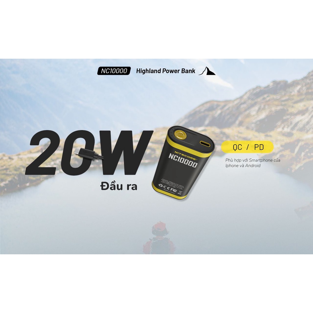 Sạc dự phòng kết hợp đèn LED Nitecore NC10000 Outdoor Compact Power Bank