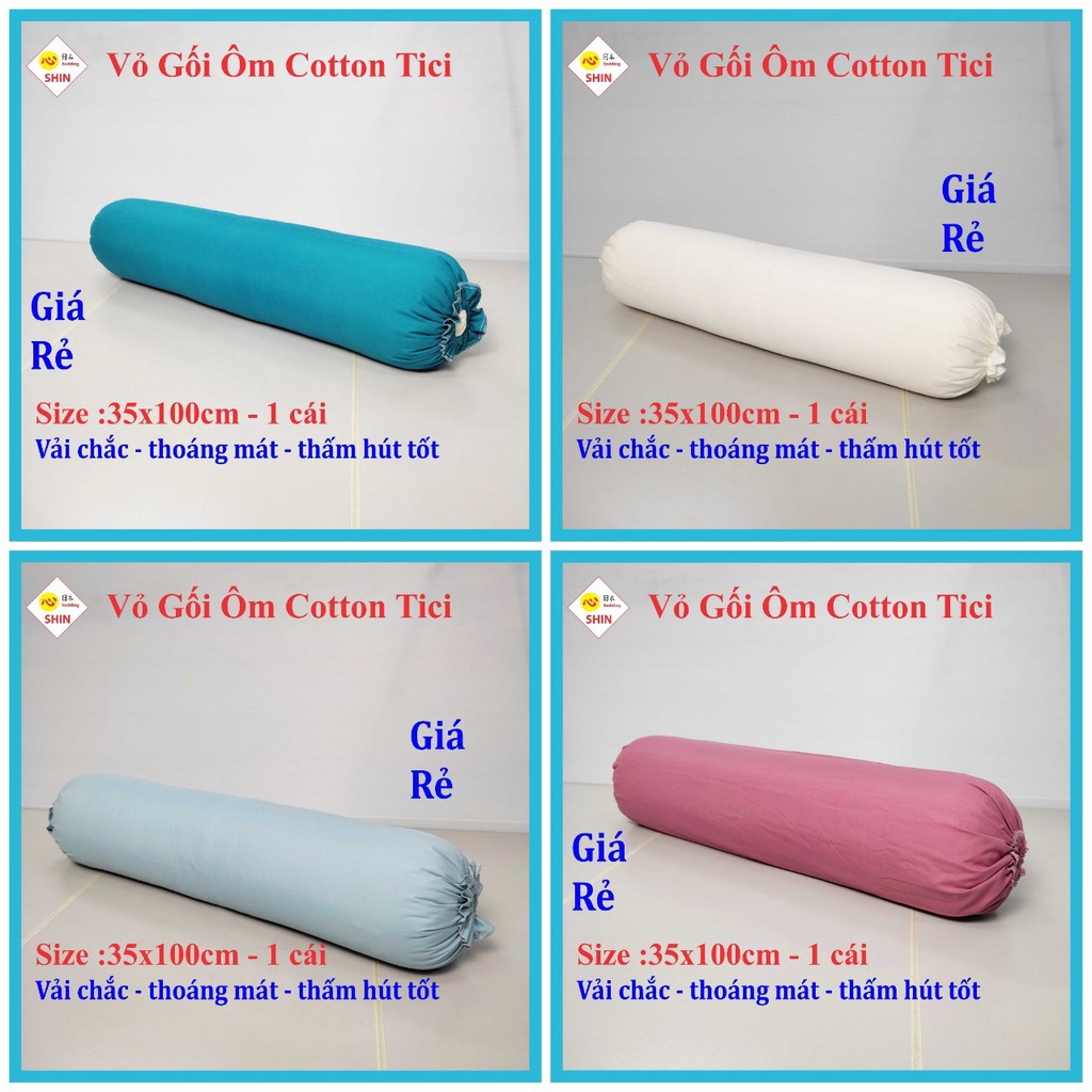 Vỏ gối ôm 35x100cm cotton tici hàng đẹp nhiều màu