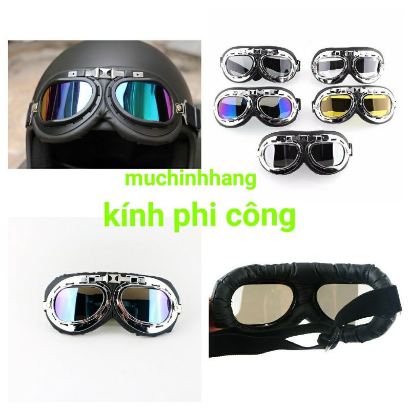 Kính phi công thời trang lắp cho mũ bảo hiểm 3/4 _1/2