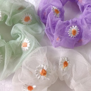 Scrunchies hoa cúc vải lưới mỏng