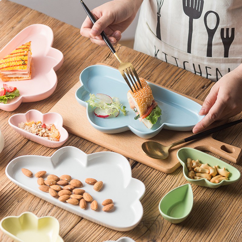Khay, bát sứ ăn dặm hình đám mây giọt mưa - Nhiều màu