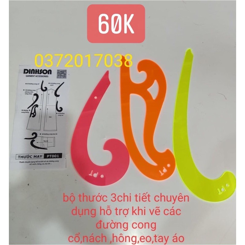 bộ thước may  đánh cong 3chi tiết-phụ liệu may mặc