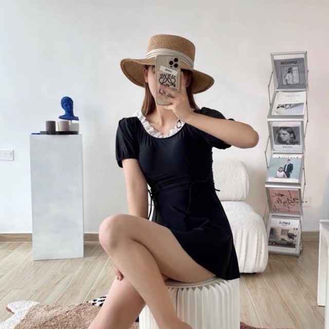 [Có sẵn] ĐẦM BIKNI rút eo tay ngắn phối ren kín đáo - ORRIN CLOSET