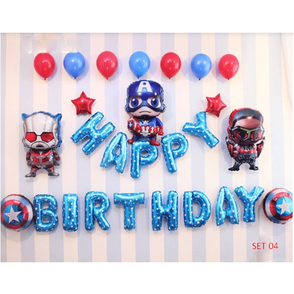 Set bong bóng trang trí sinh nhật chủ đề SIÊU NHÂN CHO BÉ TRAI happy birthday (nhiều mẫu)