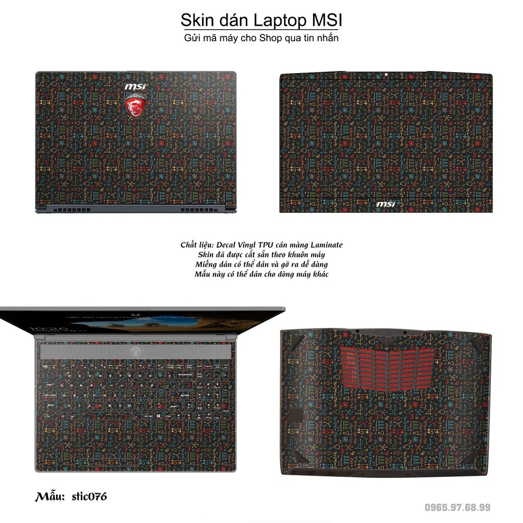 Skin dán Laptop MSI in hình Hoa văn sticker _nhiều mẫu 13 (inbox mã máy cho Shop)