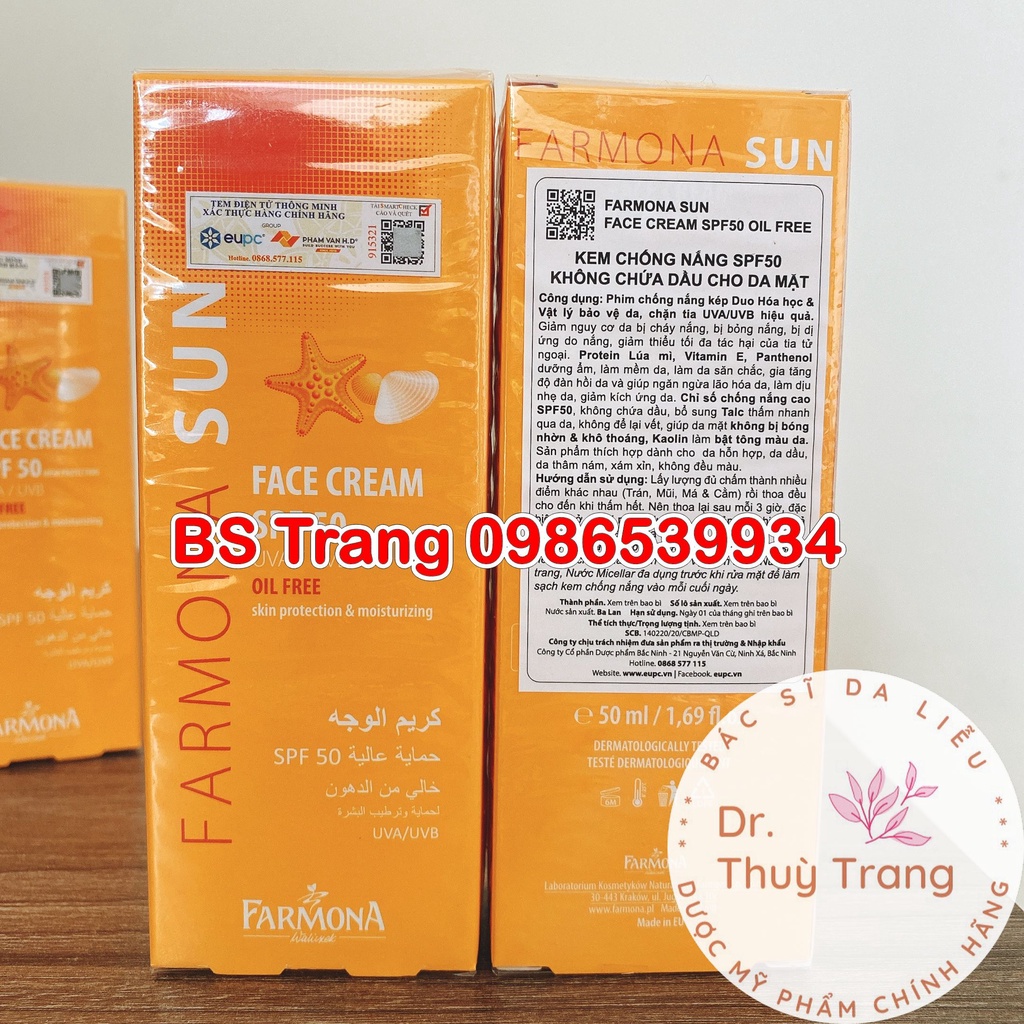 [NHẬP KHẨU] Kem chống nắng da dầu FARMONA SUN FACE CREAM SPF 50 OIL FREE 50ml