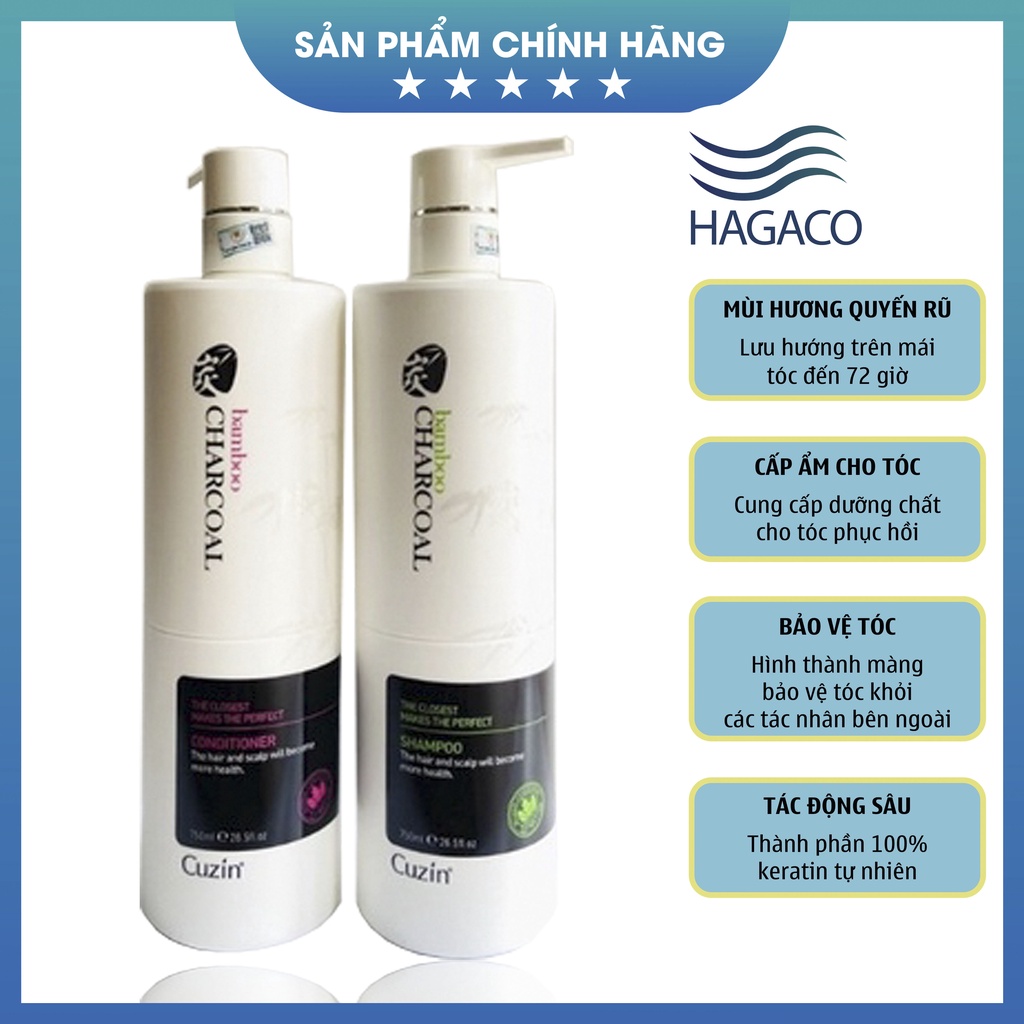 Cặp Gội Xả Than Tre CUZIN 750ml | Giảm Rụng Tóc, Kích Mọc Tóc, Phục Hồi Tóc Khô Xơ | CT81