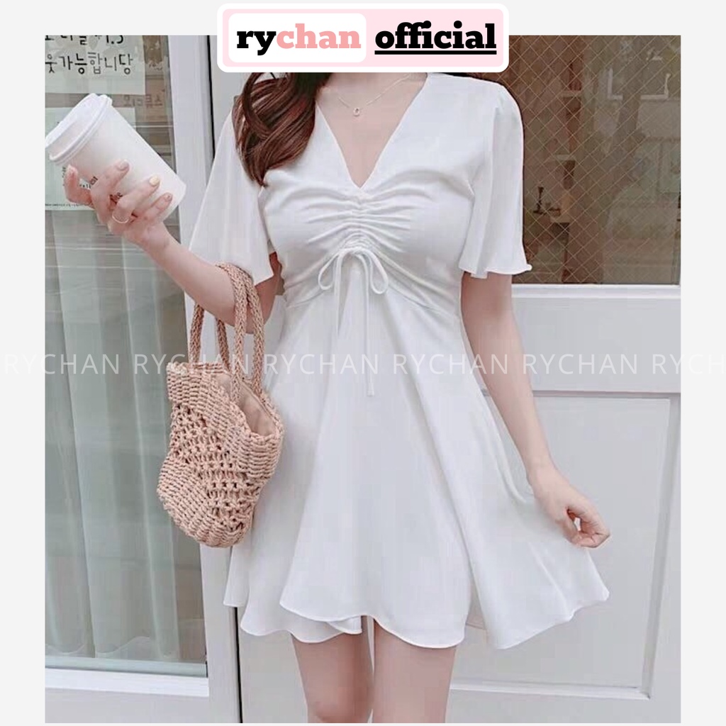 Đầm Xoè Đi Du Lịch Biển Trơn Rút Ngực 3 Màu Trắng Xanh Hồng Dễ Thương - DX317