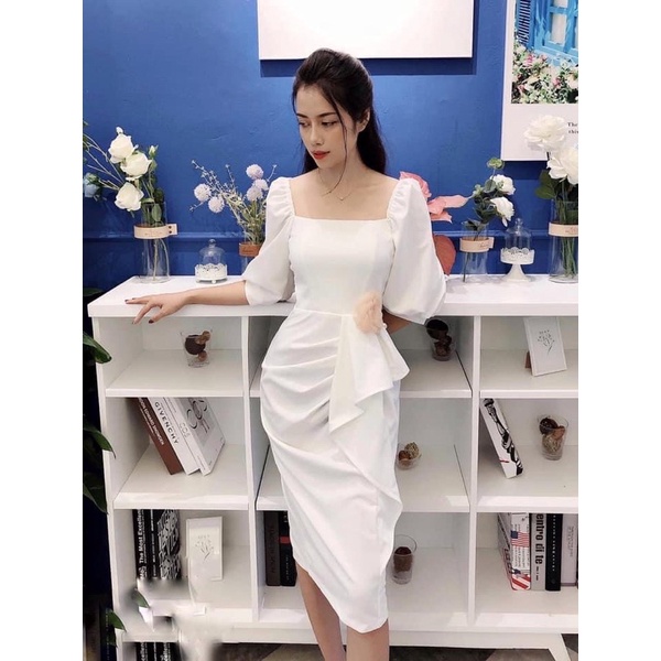 Đầm dự tiệc dáng ôm cổ vuông bèo ảnh thật