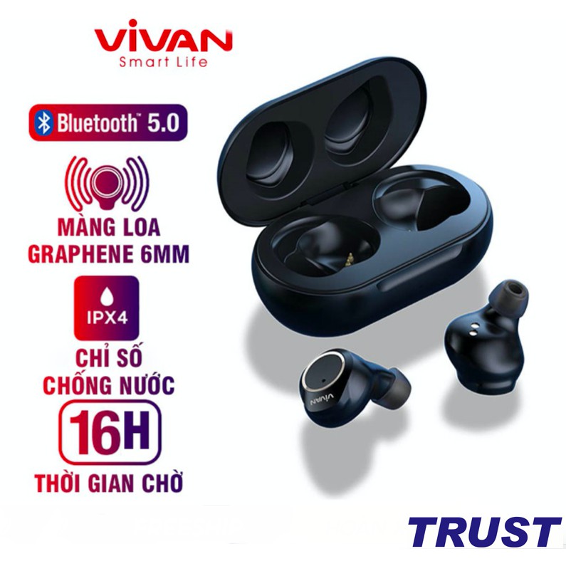 Tai Nghe Bluetooth Không Dây VIVAN Chống Nước IPX4 Thời Gian Nghe Nhạc 25H - Hàng Chính Hãng