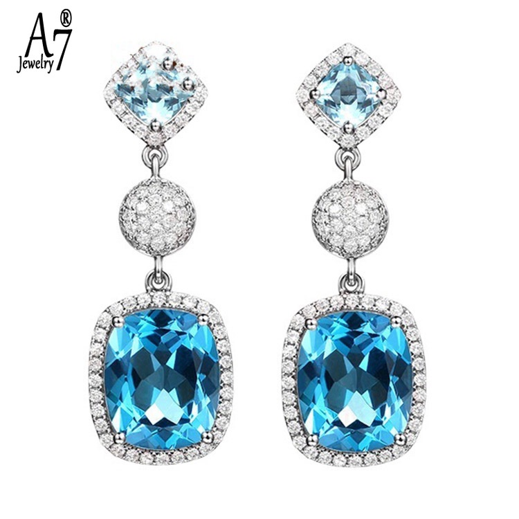 Khuyên tai dáng dài đính đá xanh biển và chim bồ câu sang trọng