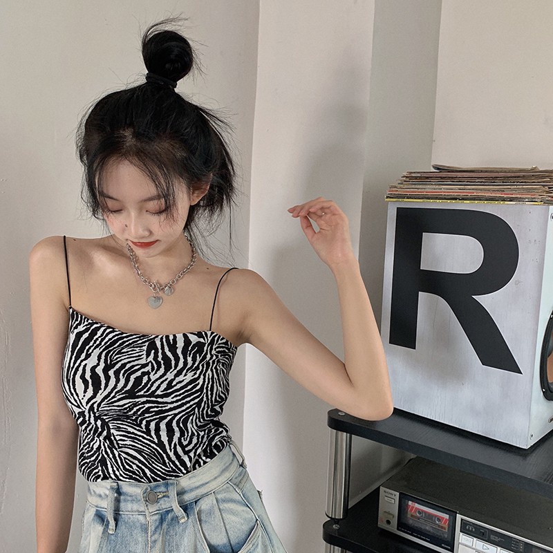 Áo Hai Dây Họa Tiết Ngựa Vằn Phong Cách Âu Mỹ