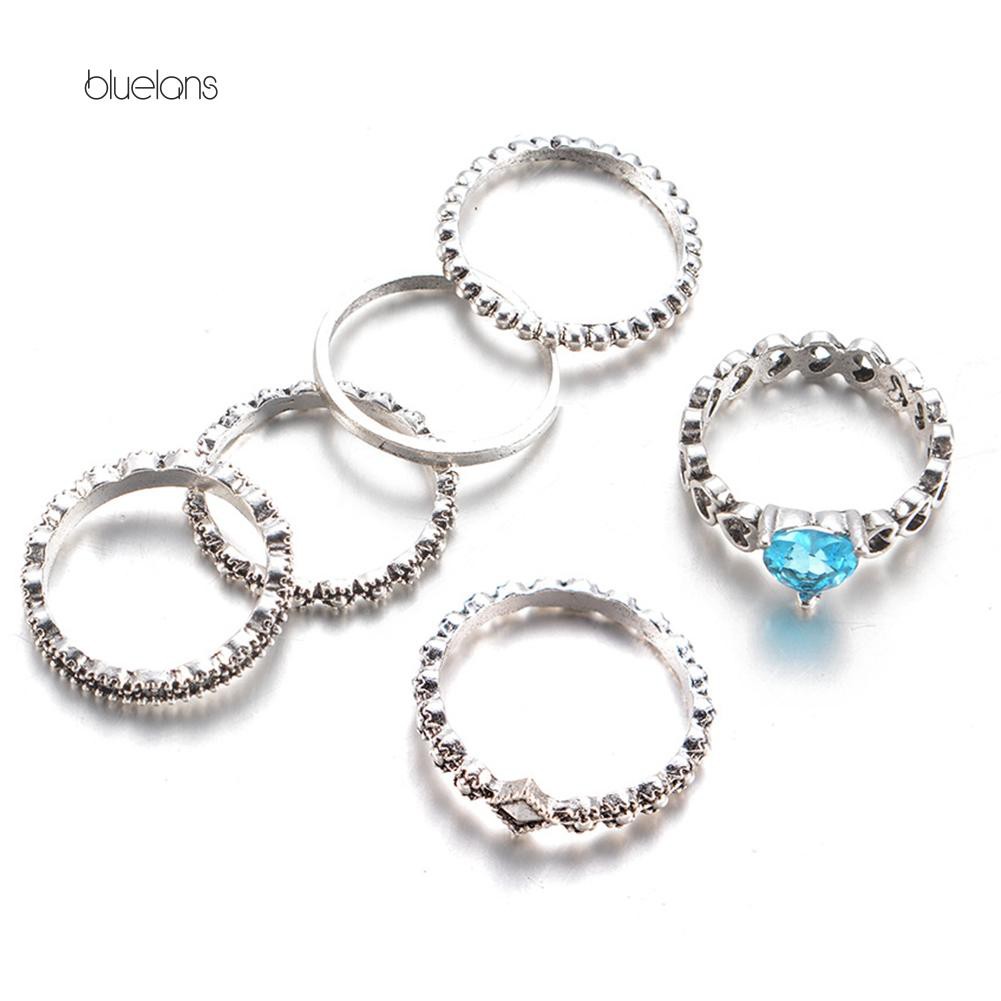 Set 6 Nhẫn Đeo Đốt Ngón Tay Nhiều Kiểu Phối Đá Nhân Tạo Đẹp Mắt Cho Nữ