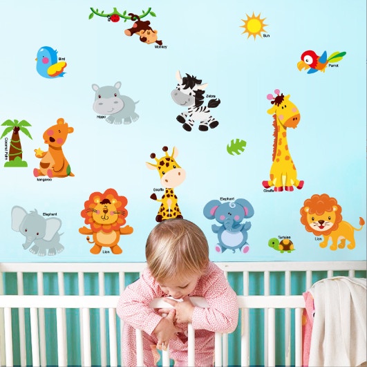 Decal trang trí tướng - Những người bạn động vật vui vẻ
