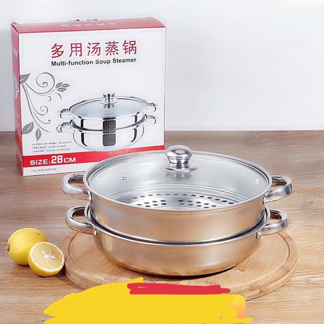 Nồi Hấp 2 Tầng Đa Năng 28cm ( Sử Dụng Bếp Từ Và Bếp Ga) - Nồi Xửng Hấp Nhà Bếp Đa Năng