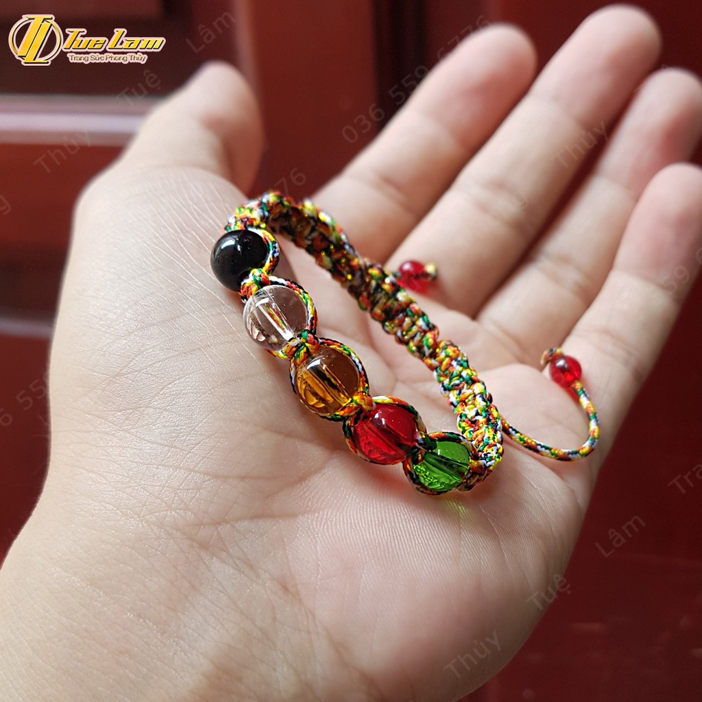 Vòng tay chỉ ngũ sắc tây tạng mix hạt nhiều màu mang lại may mắn - Tuệ Lâm