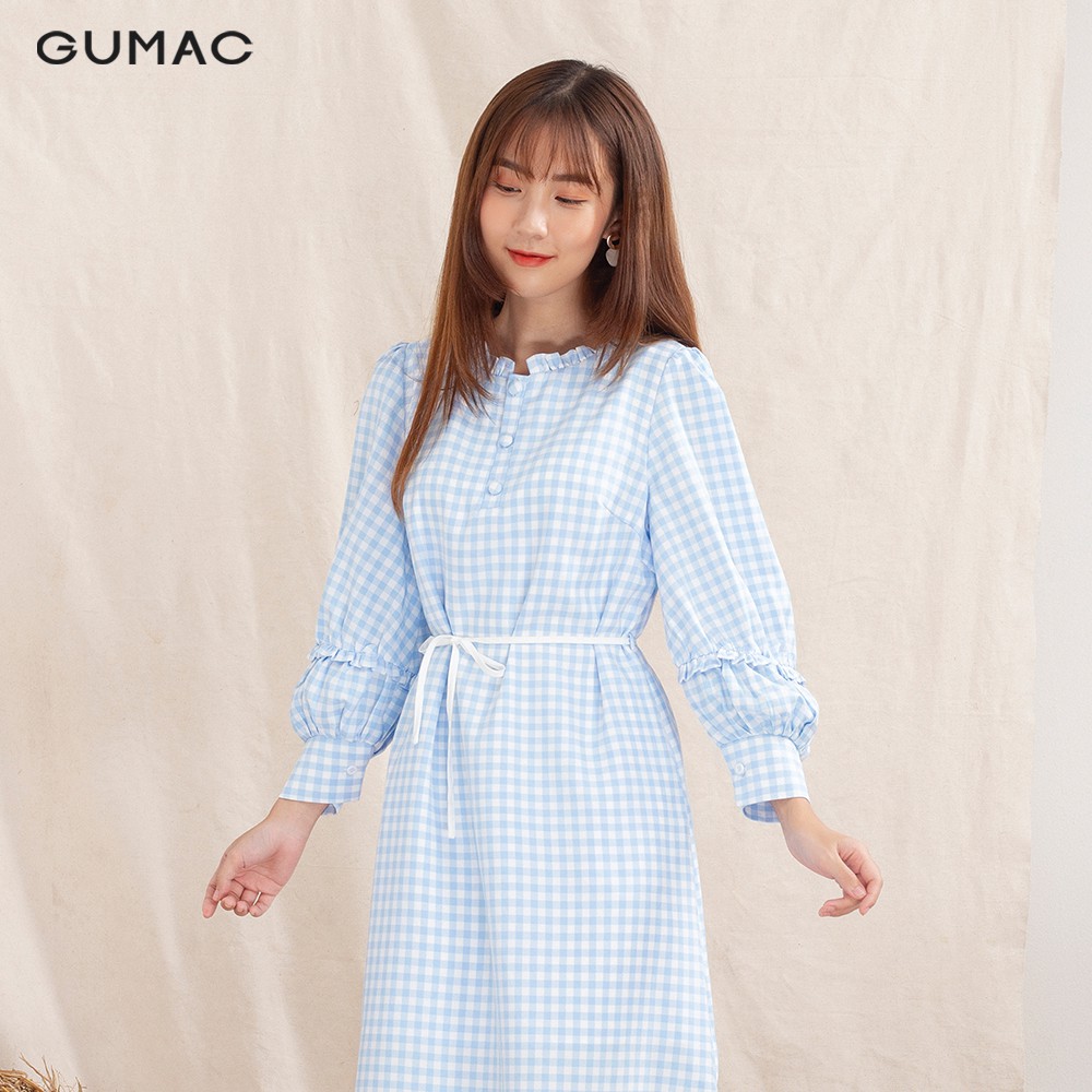 [Mã WAGU12 giảm 20% tối đa 50k đơn 150k] Đầm caro suông tay phồng DA1016 GUMAC | BigBuy360 - bigbuy360.vn