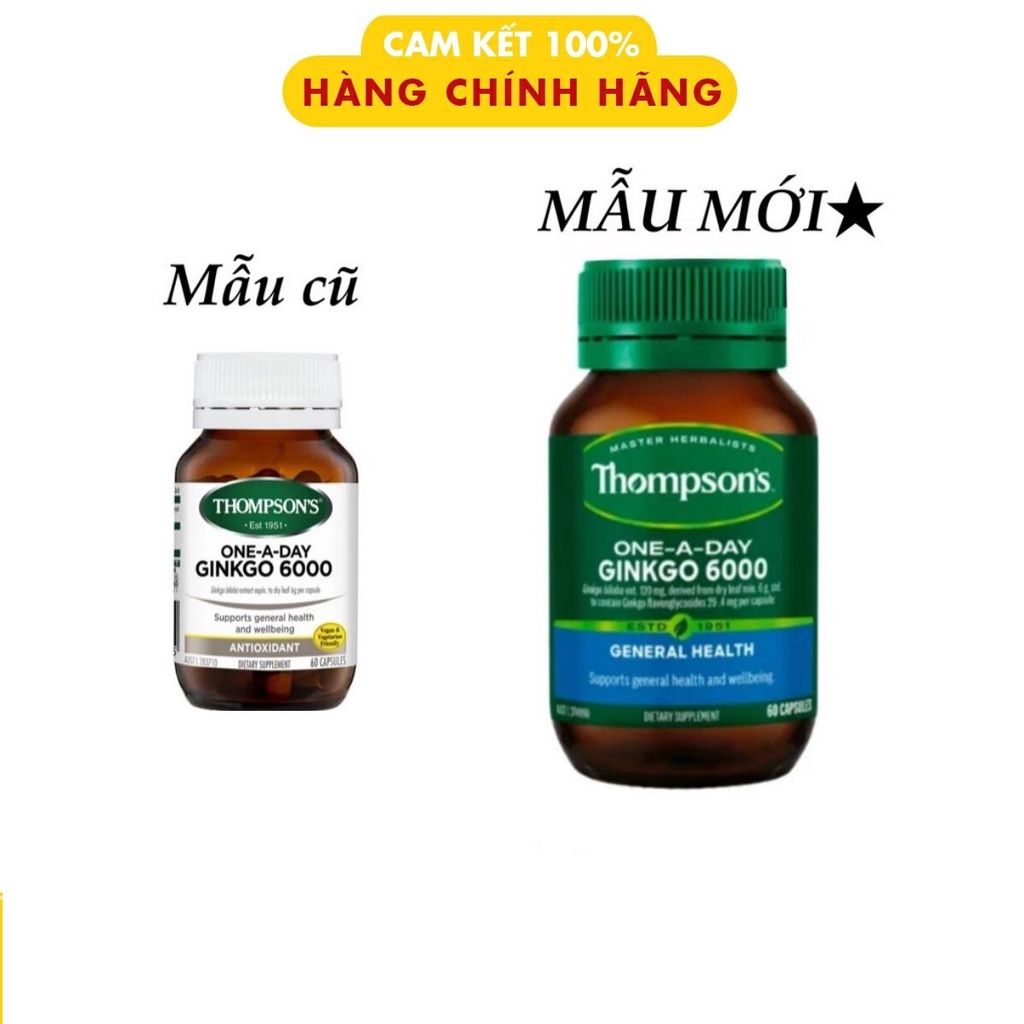 Viên uống Bổ não tăng cường trí nhớ Úc Ginkgo Biloba 6000mg Thompson's 60 Viên