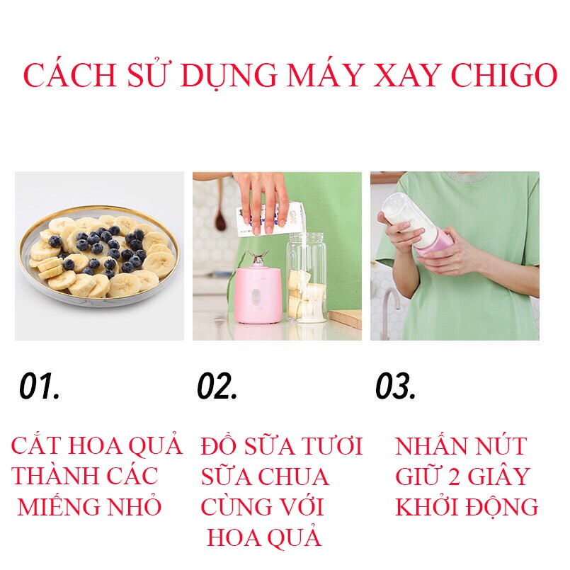 [6 LƯỠI DAO] MÁY XAY MINI SINH TỐ CẦM TAY DI ĐỘNG CHIGO - MÁY XAY CẦM TAY - BH 1 ĐỔI 1