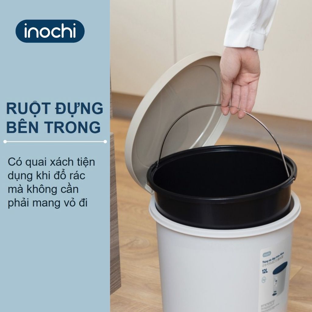 Thùng Rác Nhựa Đạp Chân INOCHI 12 Lít Nắp Đậy Tròn, Làm Sọt Rác Cho Văn Phòng, Trong Nhà, Ngoài Trời Nhỏ Gọn