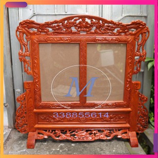 Khung ảnh bàn thờ tứ linh đôi gỗ hương,2 hình thờ gia tiên