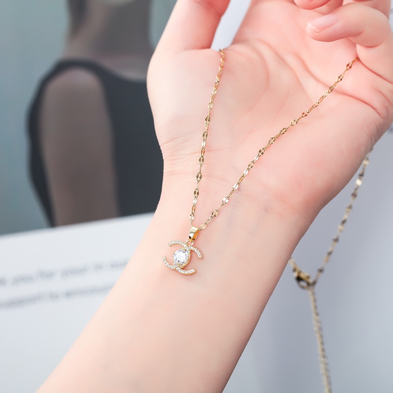 Dây Chuyền Hai Lớp Mặt Chữ C Đính Đá Zircon Tinh Tế Thời Trang Cho Nữ