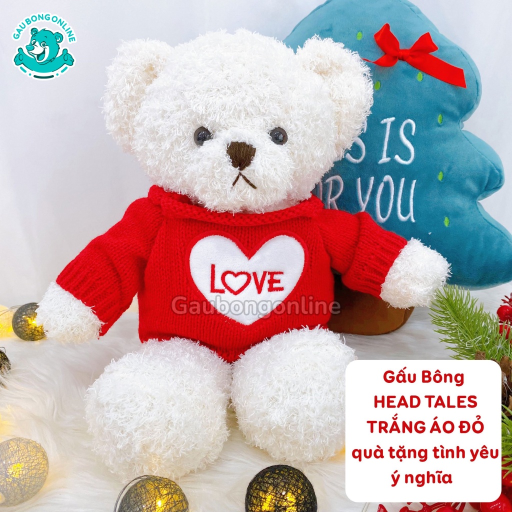 Gấu Bông Teddy Head Tales Trắng Áo Love Cao Cấp Gấu Bông Online