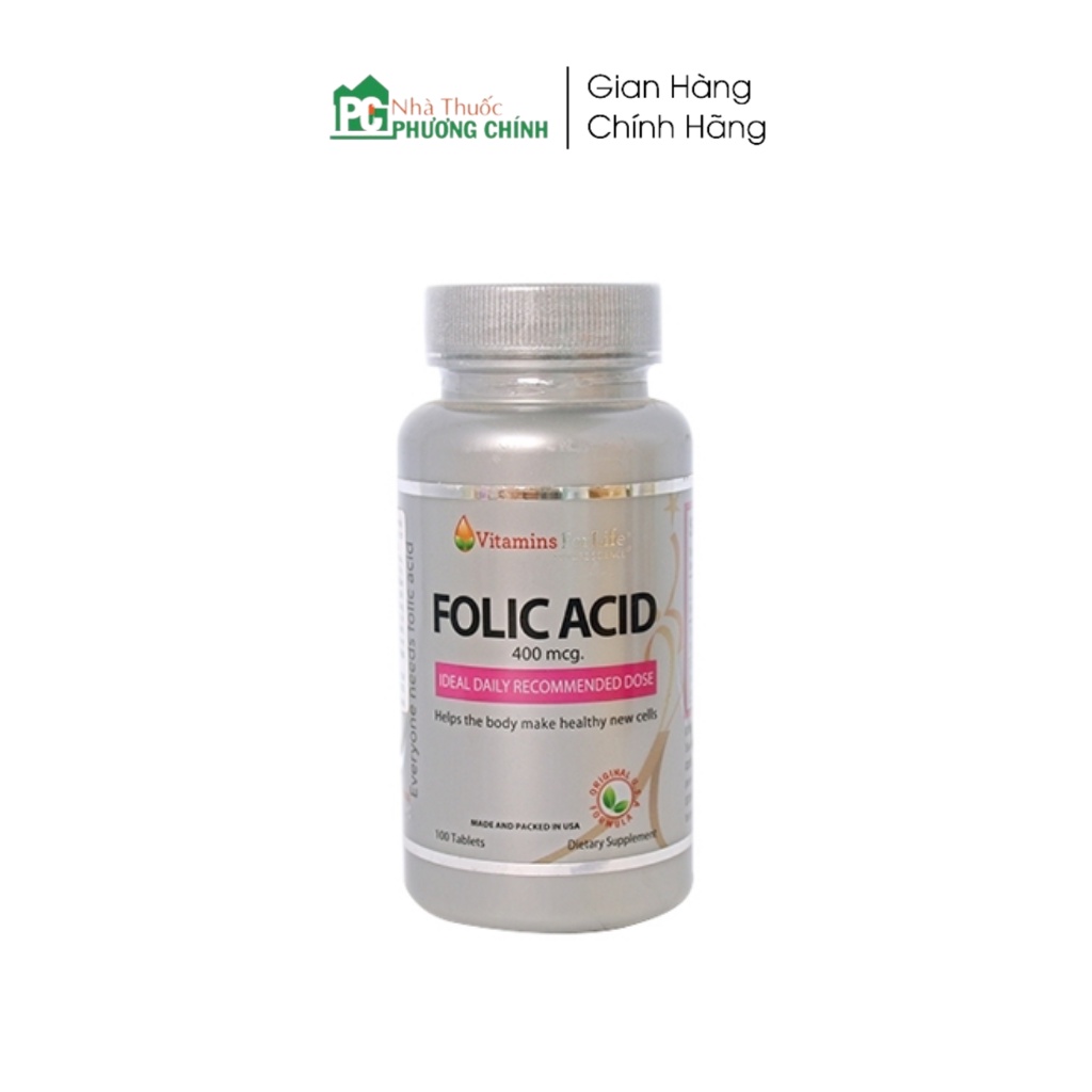 Viên Uống Bổ Máu Acid Folic Vitamins For Life - Giúp Bổ Sung Acid Folic Và sắt, Tăng Cường Sức Đề Kháng Hộp 100 Viên