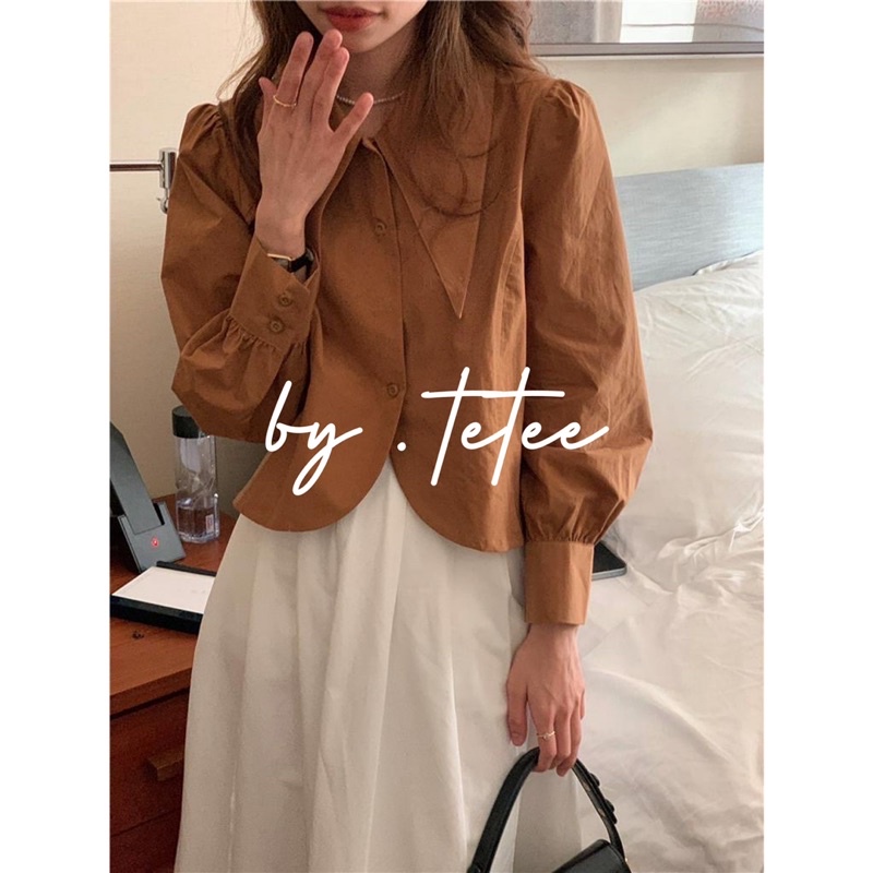 Áo sơ mi tay dài cổ nhọn vạc bầu - By.tetee