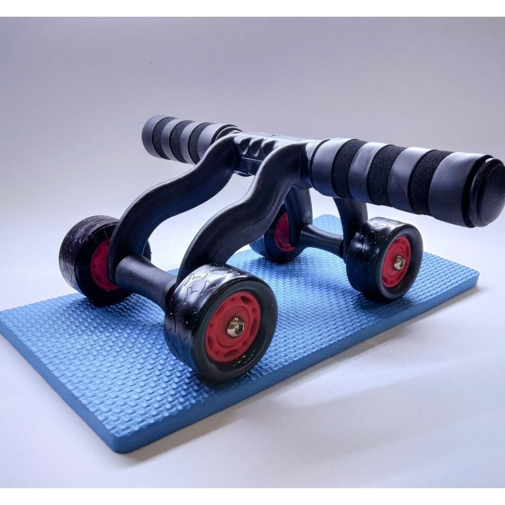 Con lăn tập cơ bụng 4 bánh kèm thảm tập thể dục, tập cơ tay, tập gym cho nam nữ tại nhà