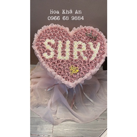 Bó hoa tim Sáp 200bông mix voan Mỹ cực đẹp. Viết chữ theo yêu cầu