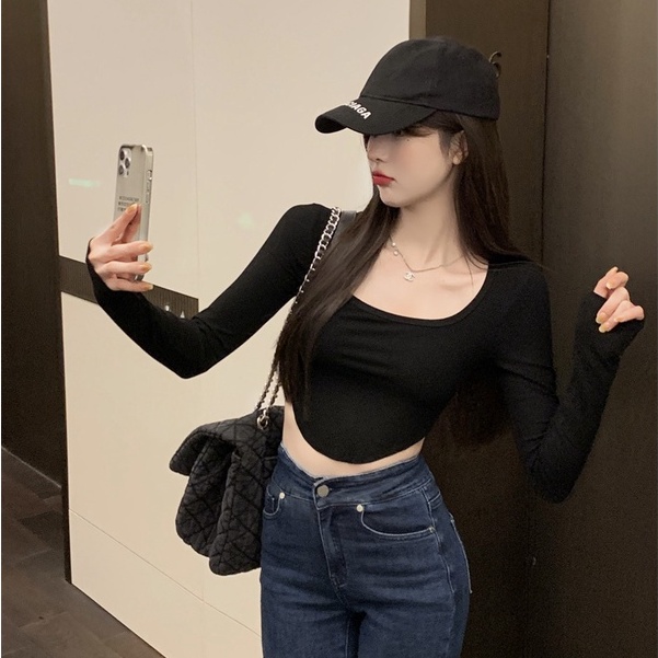 QADCOL Áo dệt kim tay dài thời trang xinh xắn đáng yêu tùy chọn màu sắc dành cho nữ